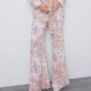 Zara Pastel Floral Elastic Waist Pants